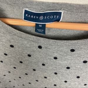 Karen Scott Polka Dot Grey 3/4 Sleeve Sweater 1X